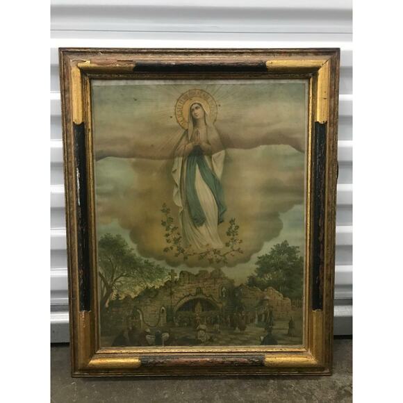 Polish Virgin Mary "Ja Jestem Niepokalane Poczecie" Litho Print Framed